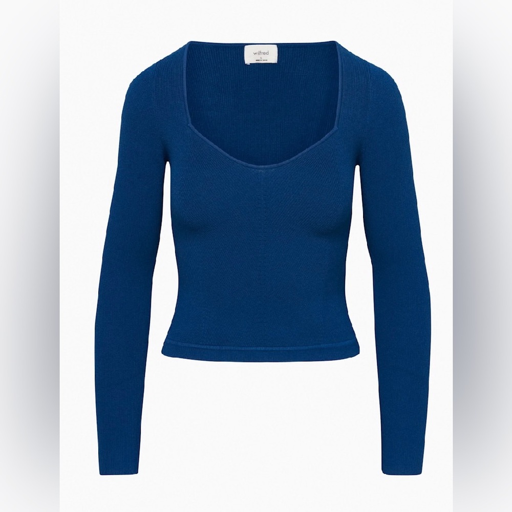 Aritzia Wilfred Tuscany Sweetheart Knit Sweater Blue Bodycon Size M - Picture 5 of 16